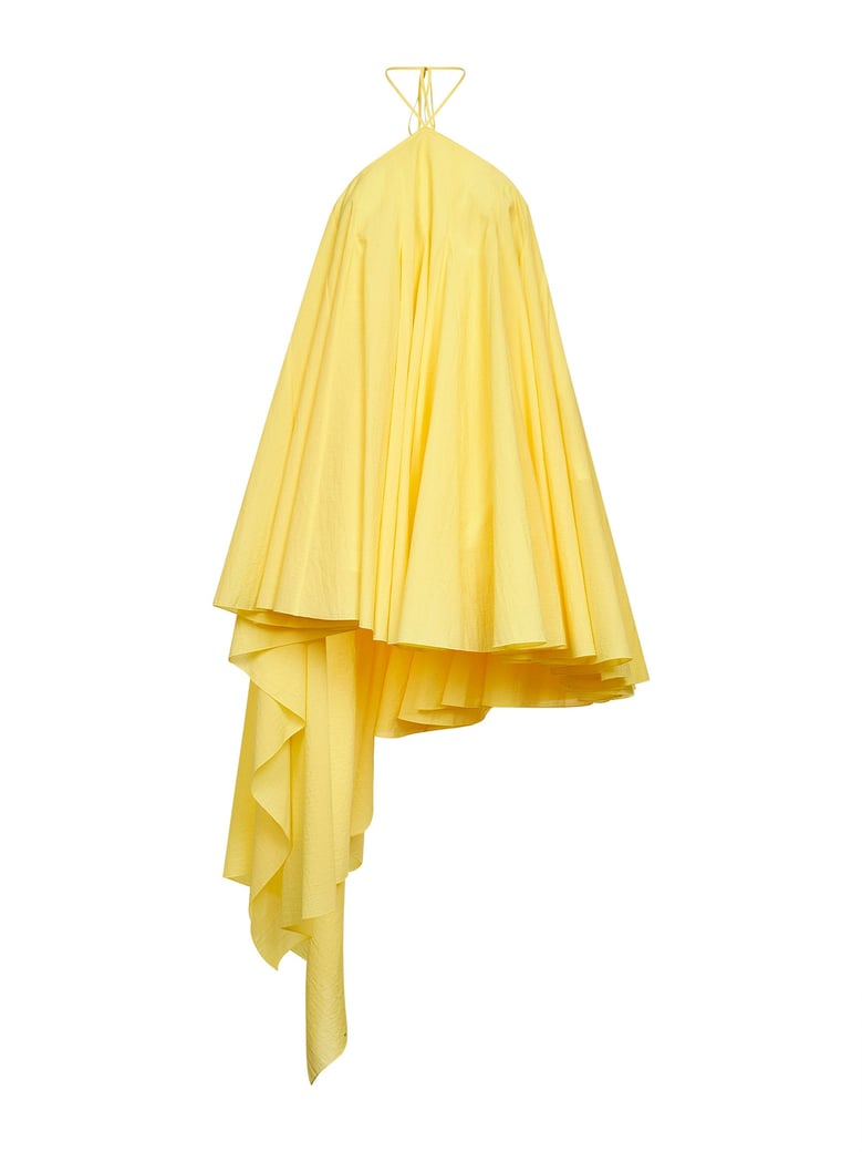 yellow poplin triangle short dress by Selfnex