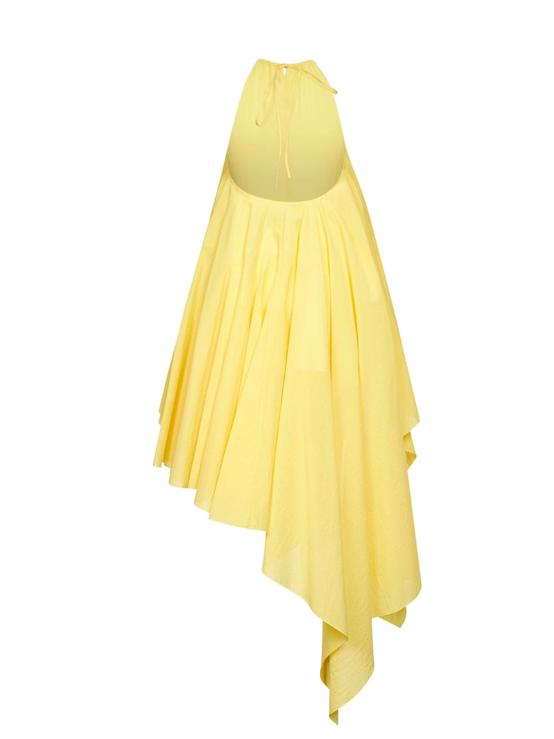 yellow poplin triangle short dress by Selfnex