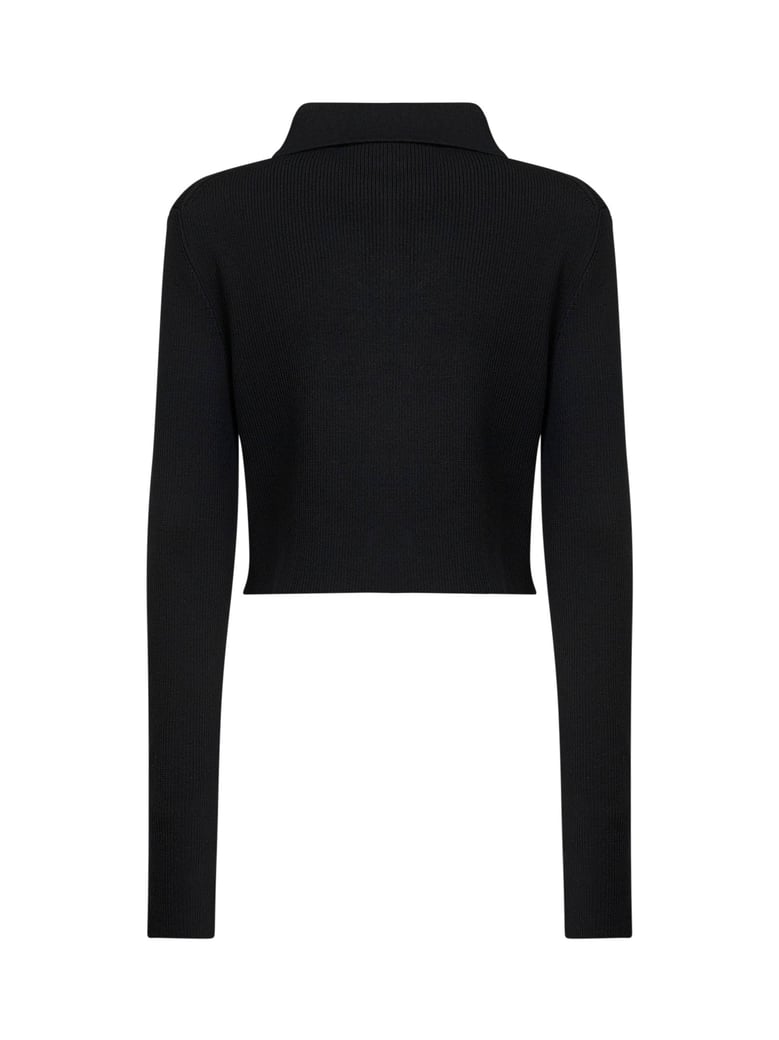 black merino wool cropped cardigan with cut-outs by Selfnex