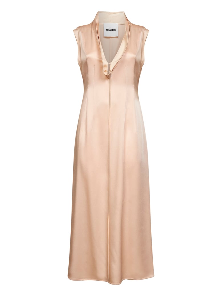 pink satin fluid midi sleeveless dress by Selfnex
