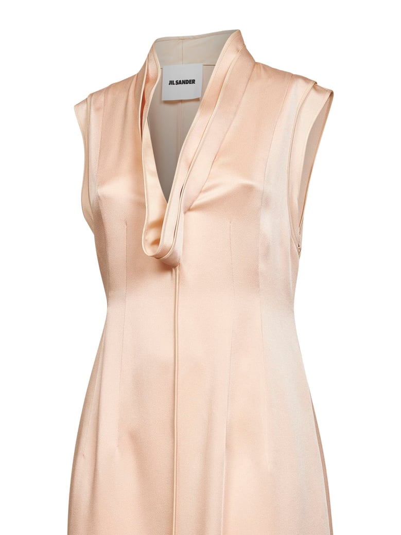 pink satin fluid midi sleeveless dress by Selfnex