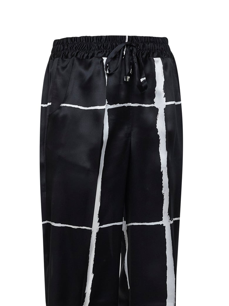 silk drawstring trousers black/white print by Selfnex