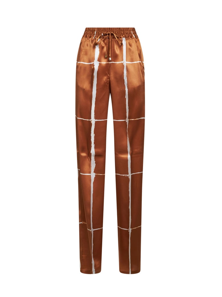 trousers tan/white silk print by Selfnex
