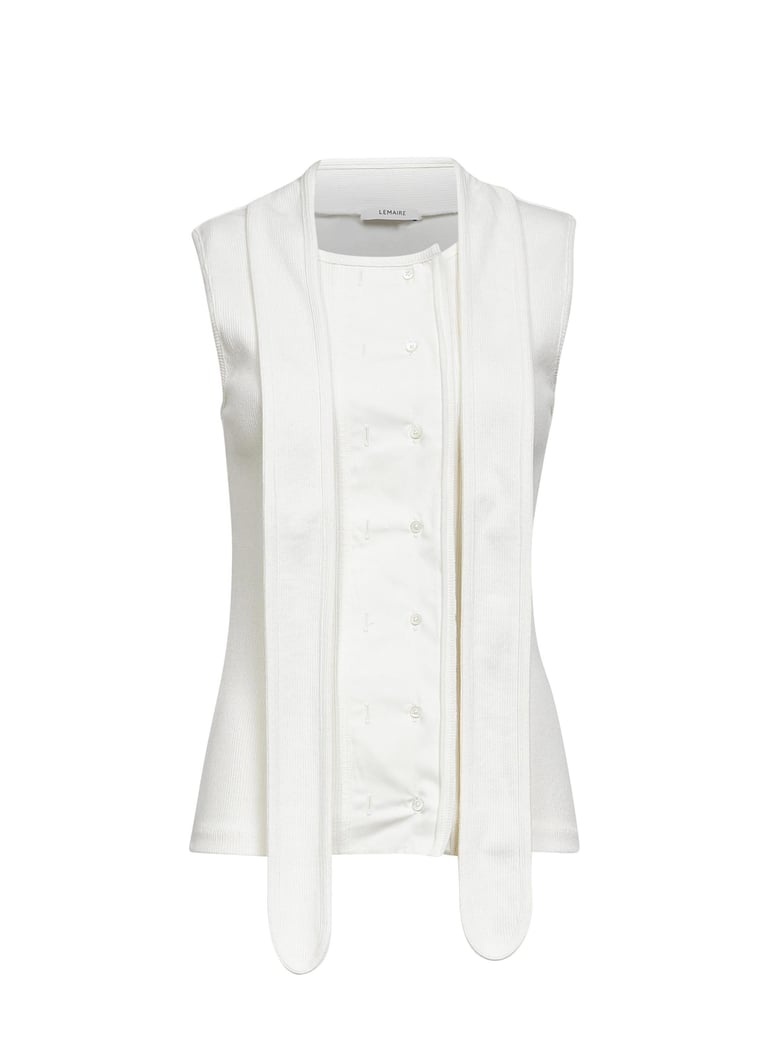milk ribbed jersey asymmetrical fitted top by Selfnex