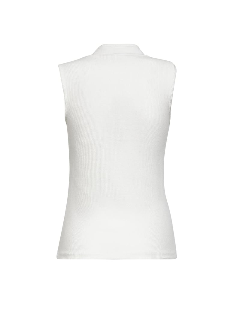 milk ribbed jersey asymmetrical fitted top by Selfnex