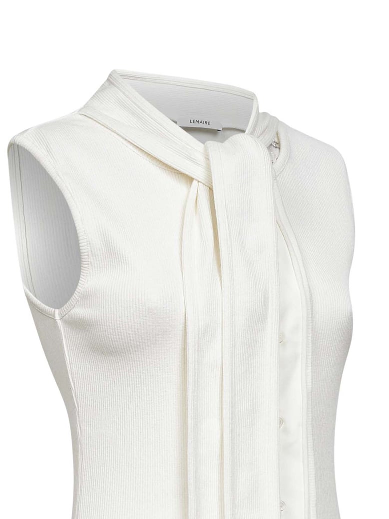 milk ribbed jersey asymmetrical fitted top by Selfnex