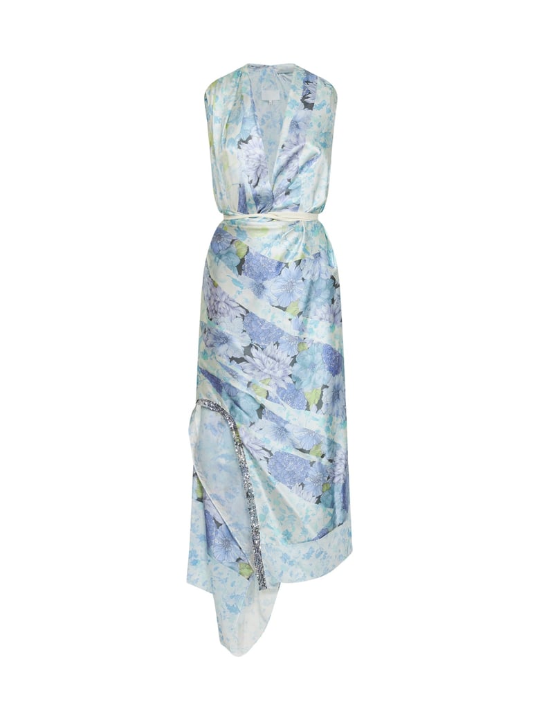 silk wrap midi dress light blue by Selfnex