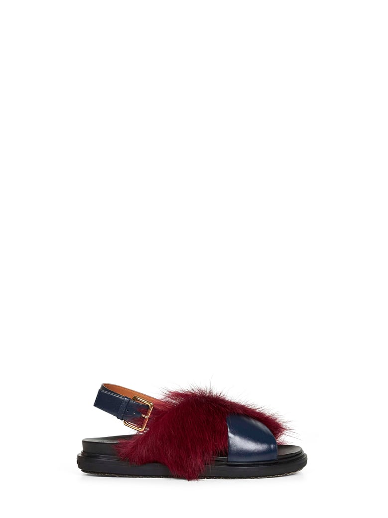 blue leather and burgundy fussbett sandals by Selfnex