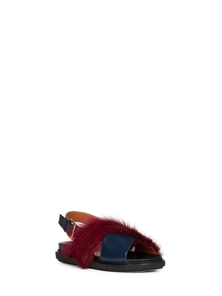blue leather and burgundy fussbett sandals by Selfnex