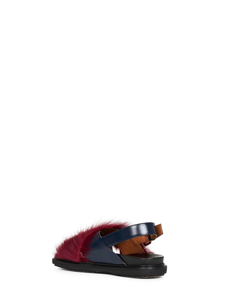 blue leather and burgundy fussbett sandals by Selfnex
