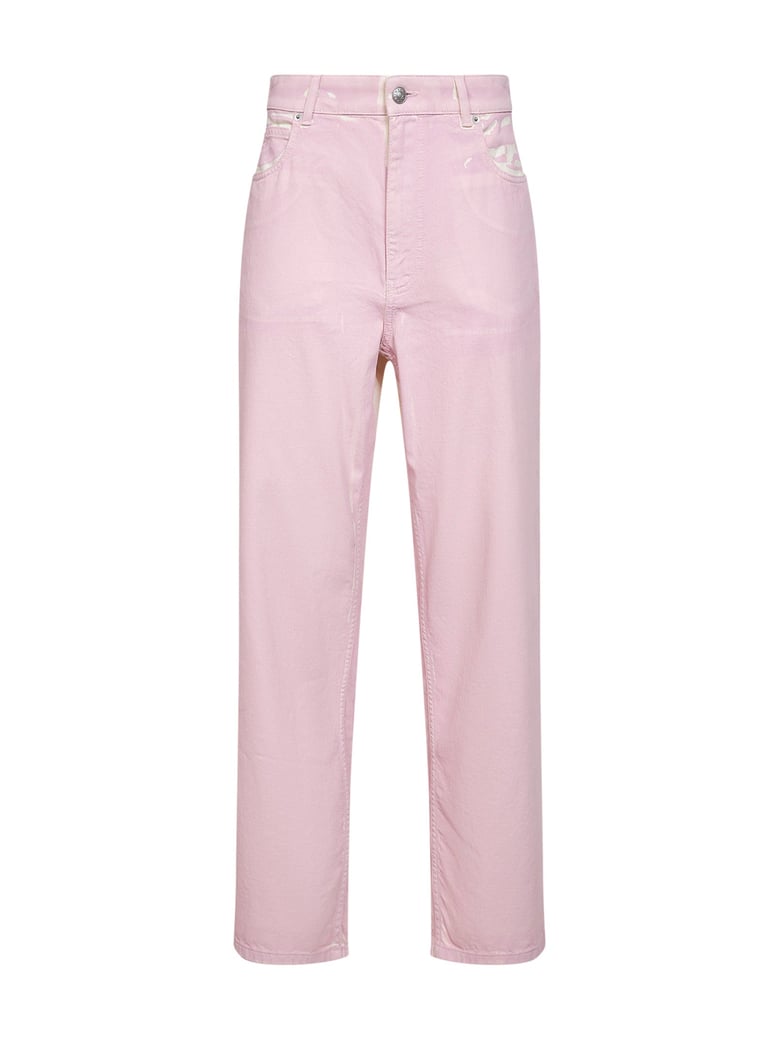 pink denim straight-leg jeans by Selfnex