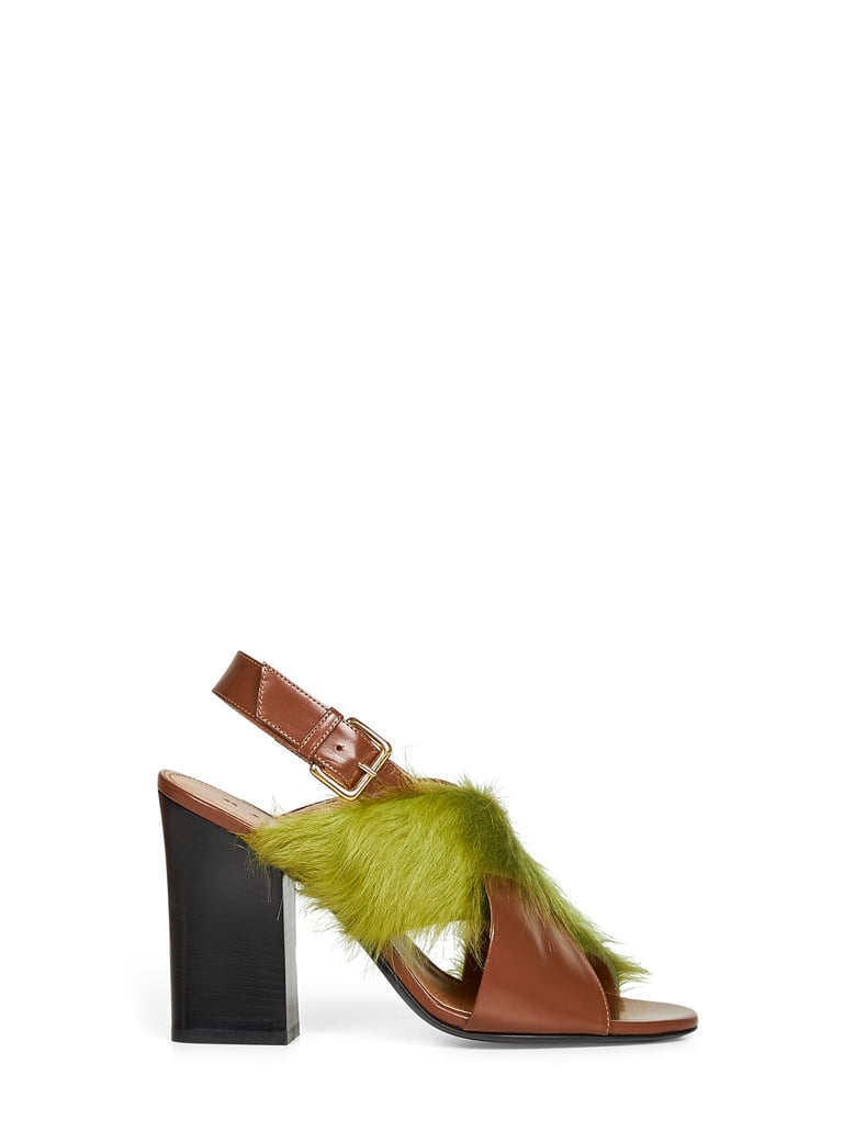 brown and green leather long-hair sandals by Selfnex