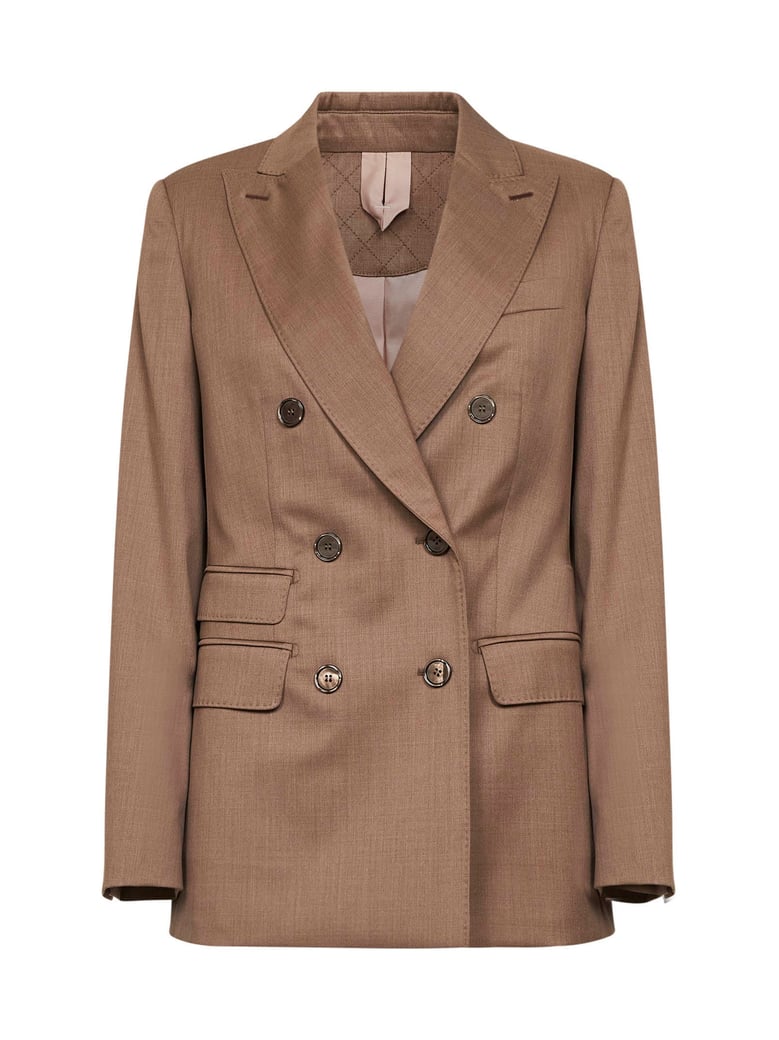 hazelnut twill double-breasted blazer by Selfnex