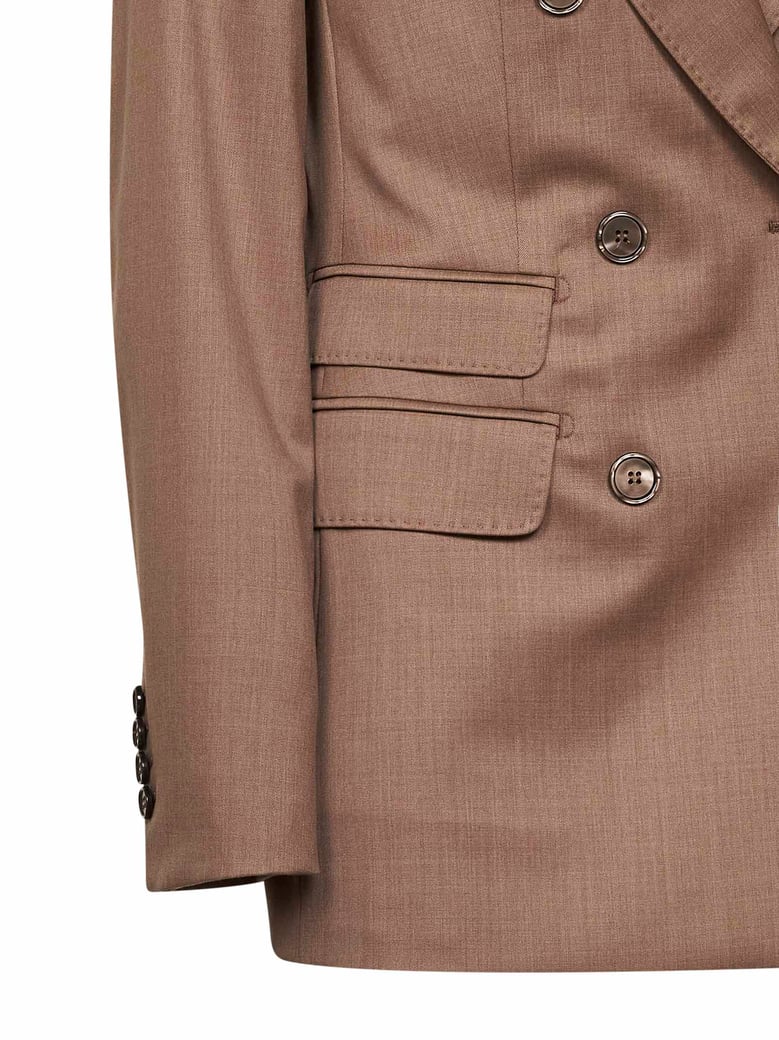 hazelnut twill double-breasted blazer by Selfnex