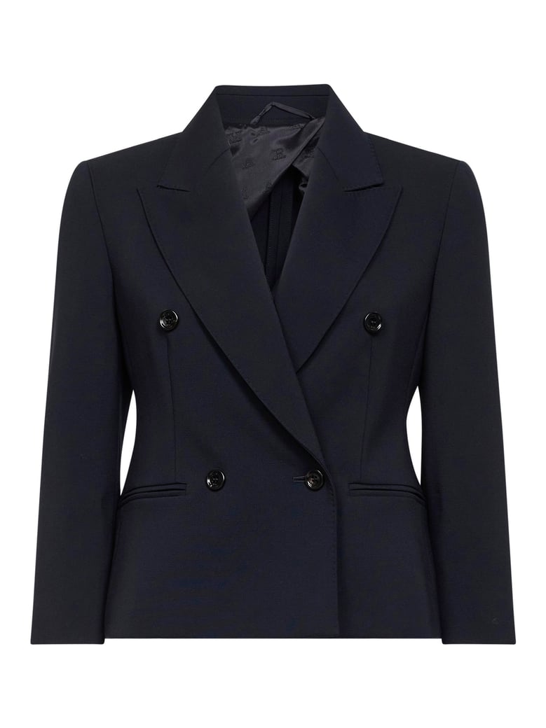 navy blue stretch canvas cropped blazer by Selfnex