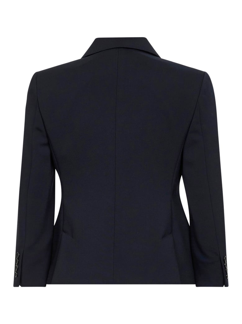 navy blue stretch canvas cropped blazer by Selfnex