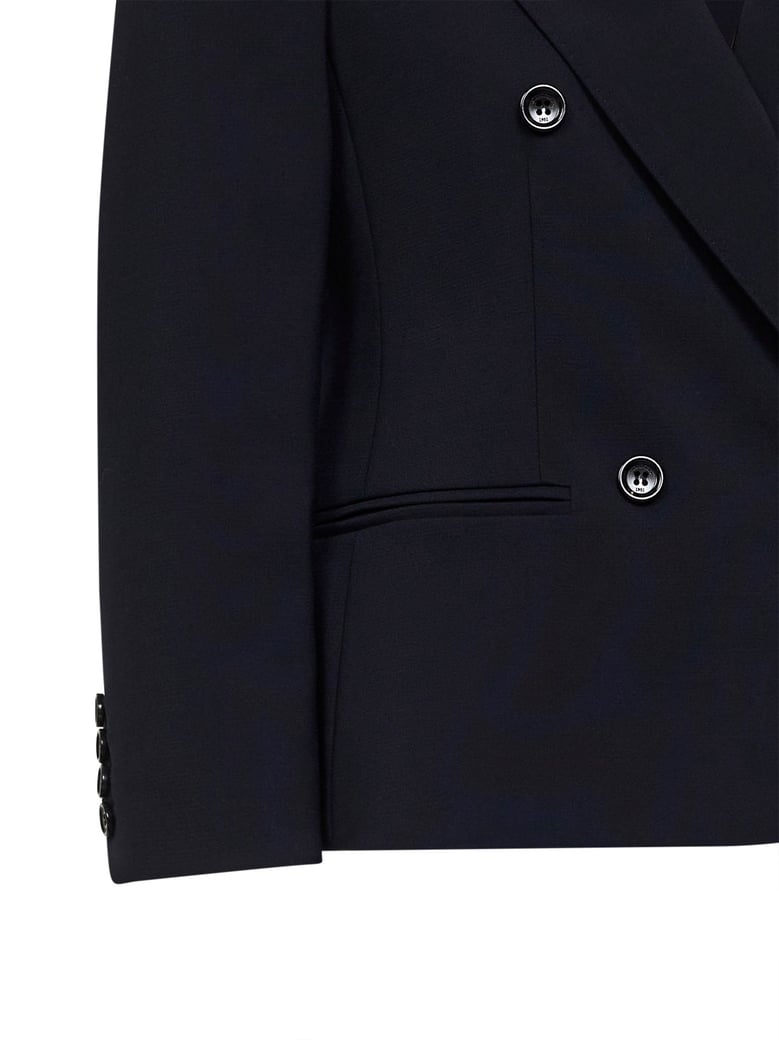 navy blue stretch canvas cropped blazer by Selfnex