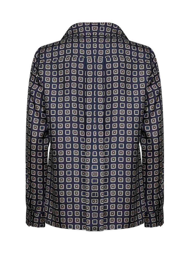 navy blue printed silk shirt by Selfnex