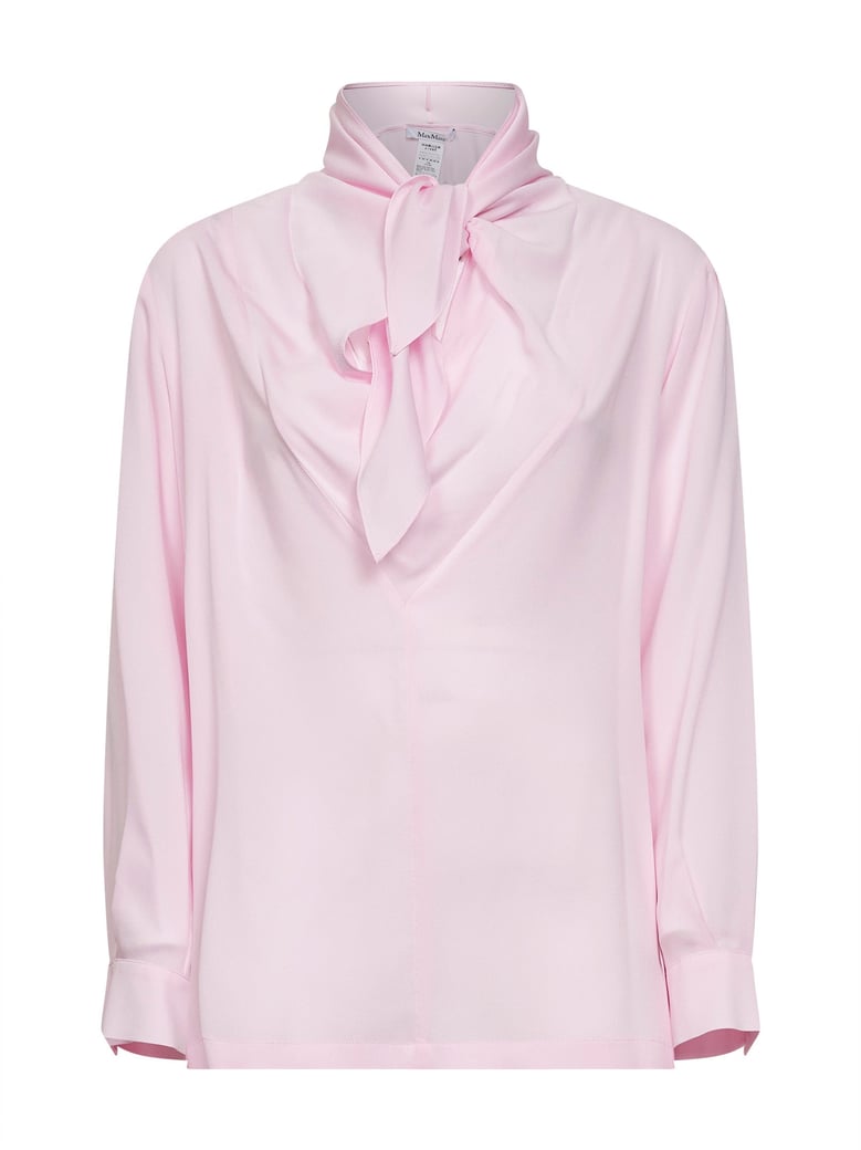 pink silk charmeuse blouse with foulard collar by Selfnex