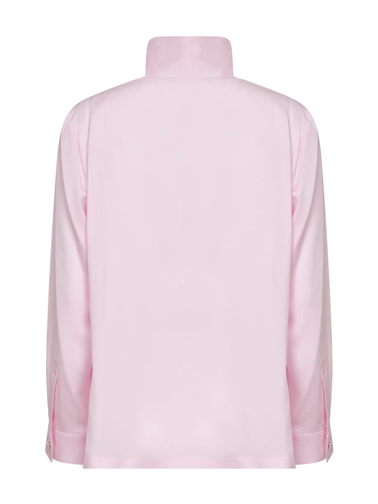 pink silk charmeuse blouse with foulard collar by Selfnex