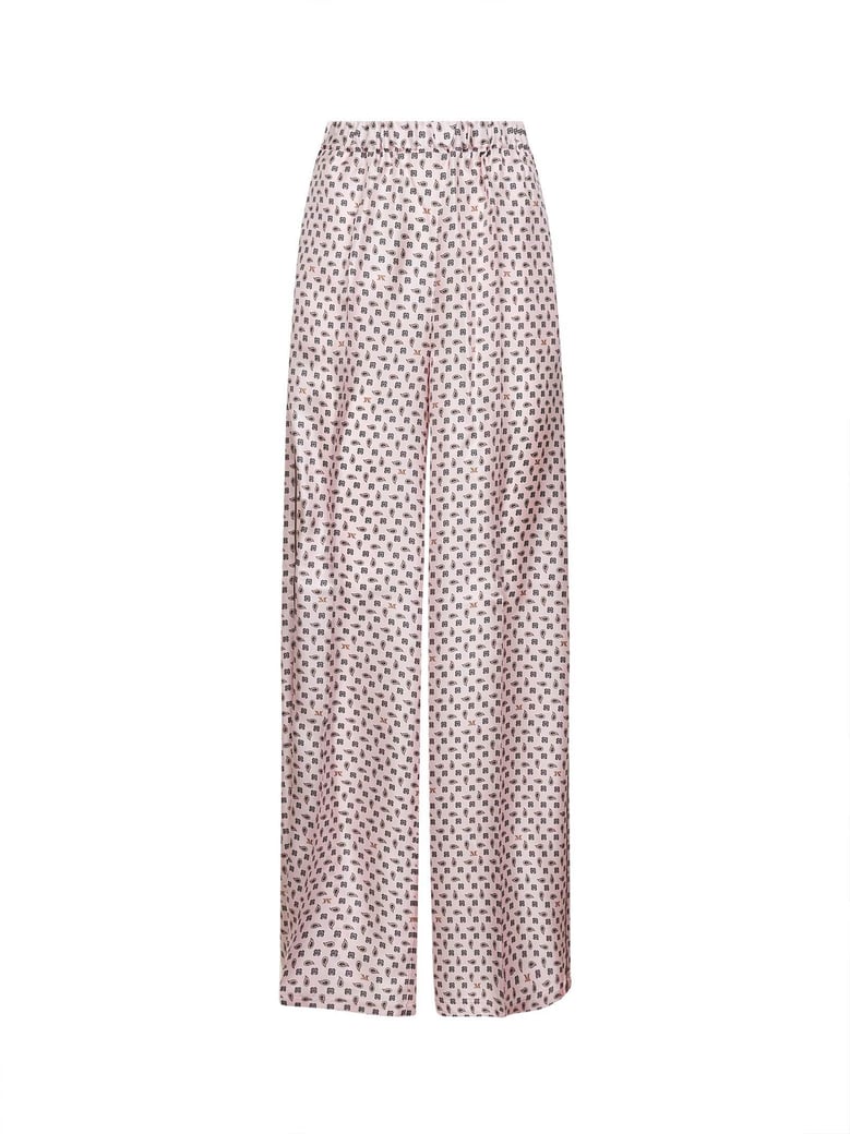 pink printed silk twill trousers by Selfnex