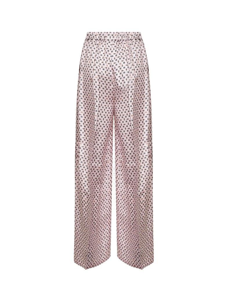 pink printed silk twill trousers by Selfnex