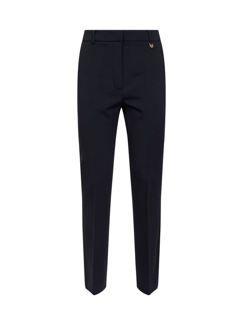 navy blue stretch wool slim trousers by Selfnex