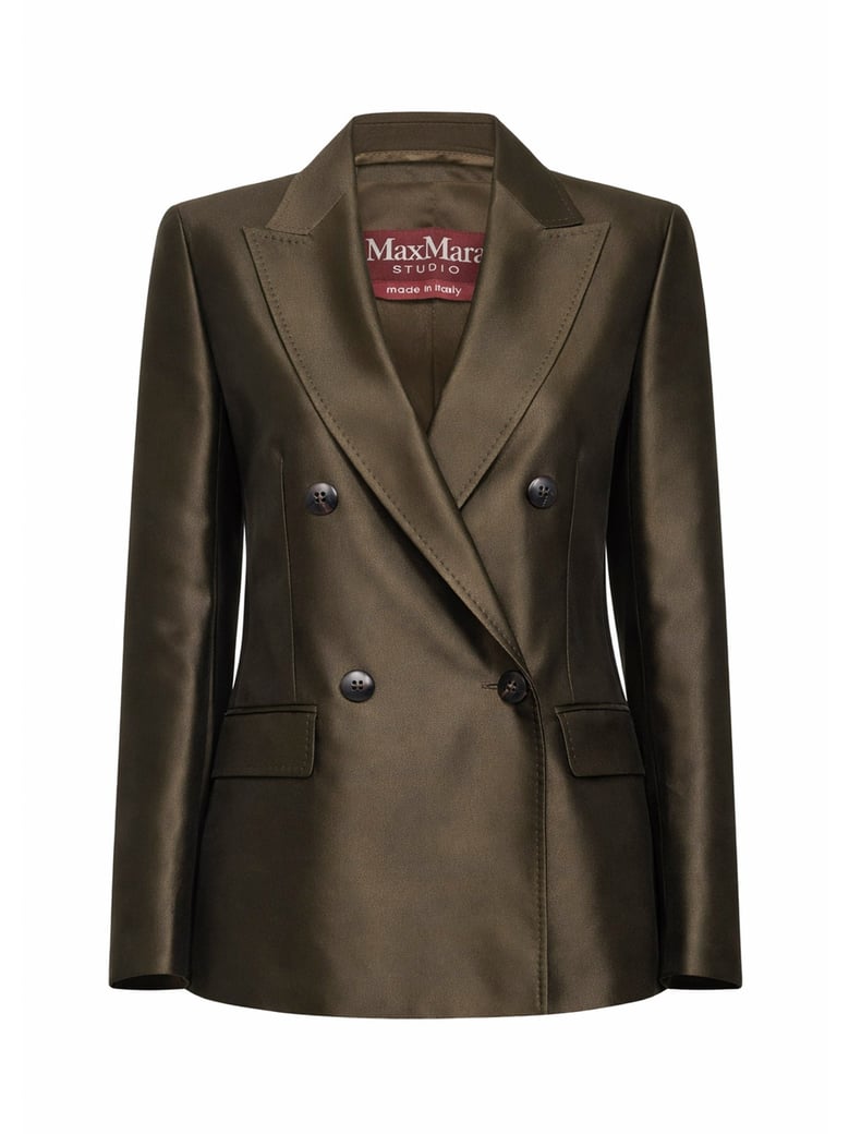 blazer silk-blend shantung khaki green by Selfnex