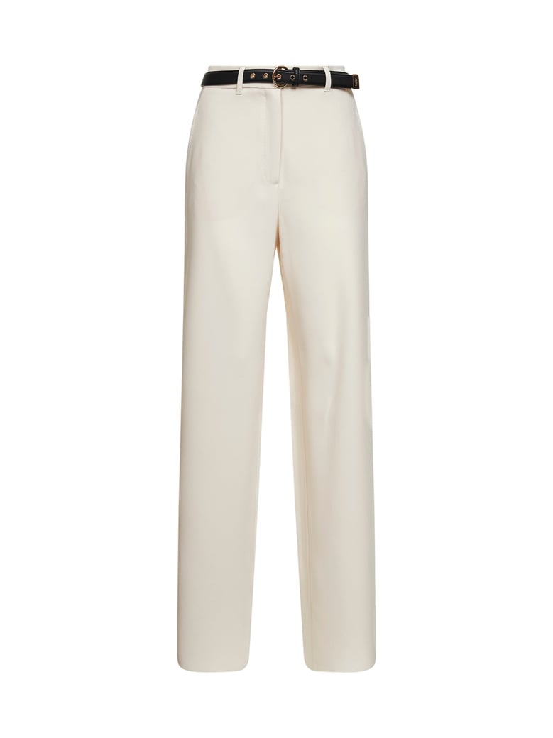 beige wide-leg cady trousers by Selfnex