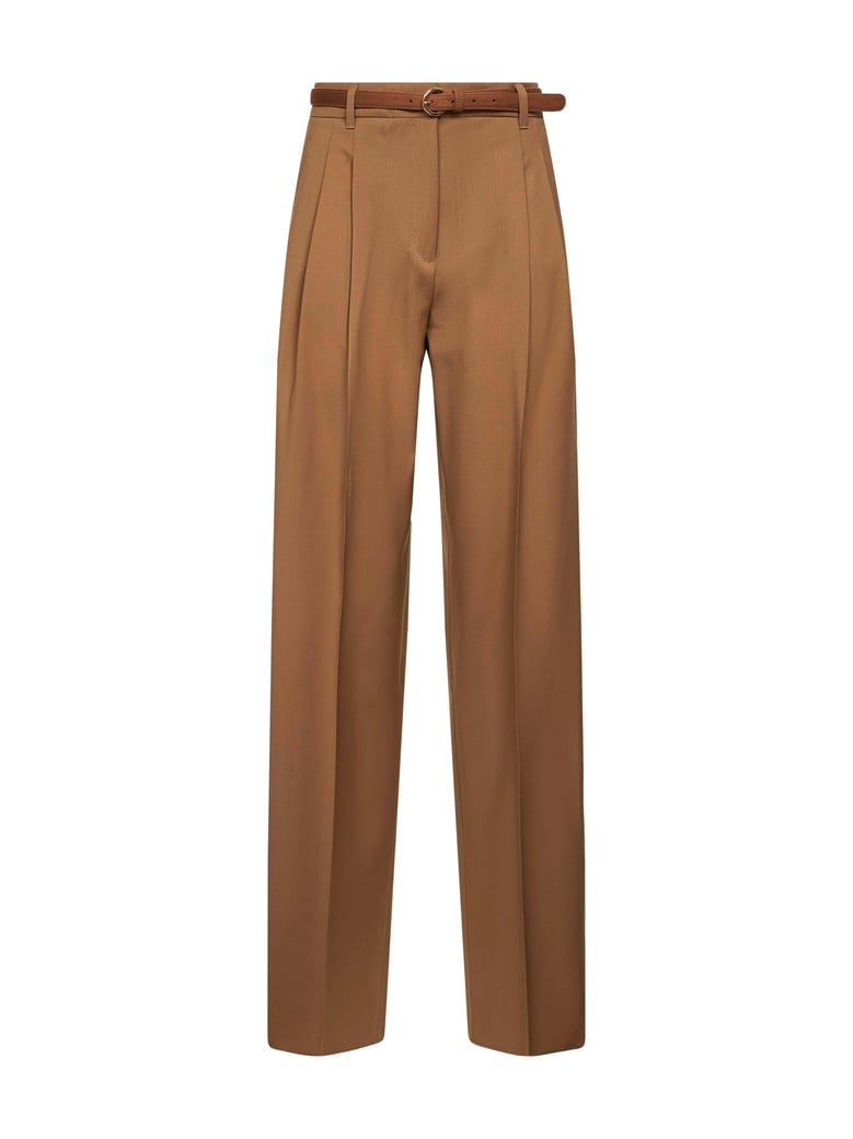 camel stretch wool canvas fluid trousers by Selfnex