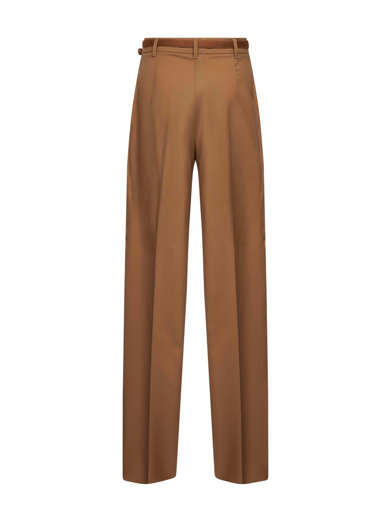 camel stretch wool canvas fluid trousers by Selfnex