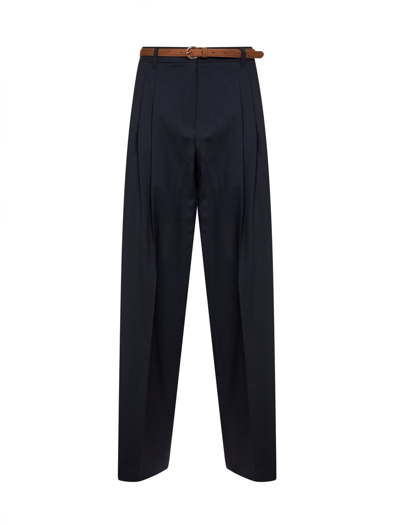 blue stretch wool canvas fluid trousers by Selfnex