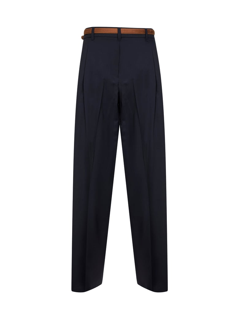 blue stretch wool canvas fluid trousers by Selfnex