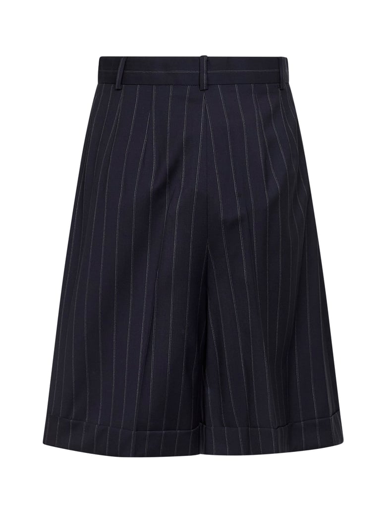 blue pinstriped wool canvas bermuda shorts by Selfnex