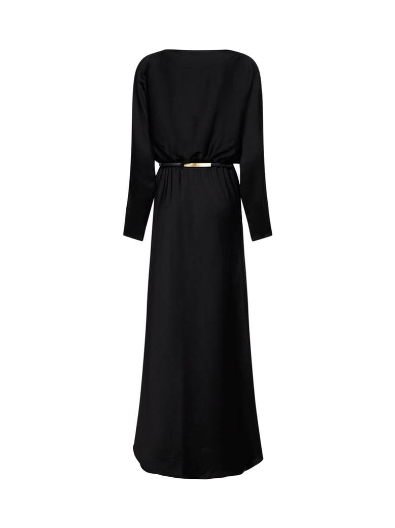 black lightweight satin long dress by Selfnex