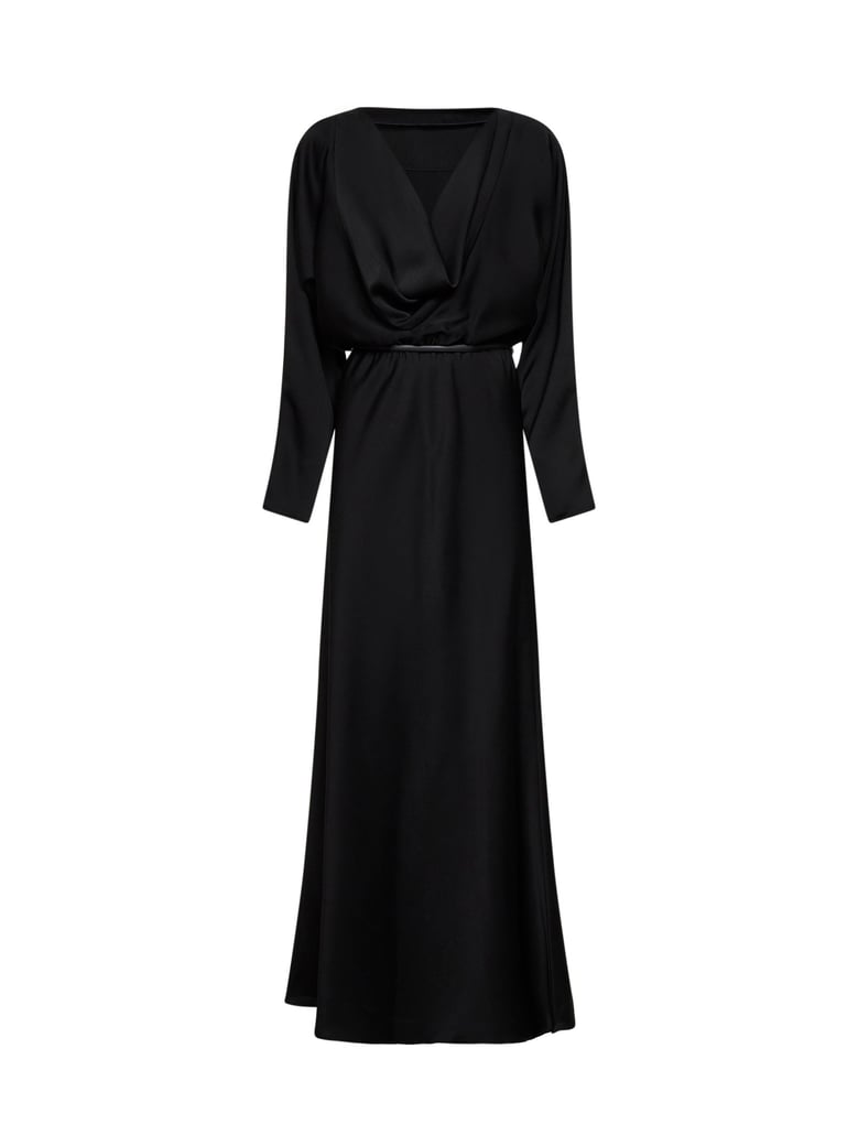 black lightweight satin long dress by Selfnex