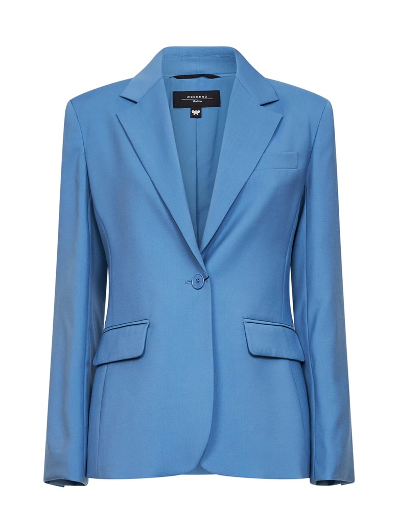 light blue stretch wool blazer by Selfnex
