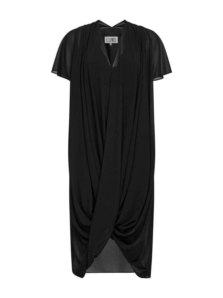 black georgette asymmetric draped dress by Selfnex