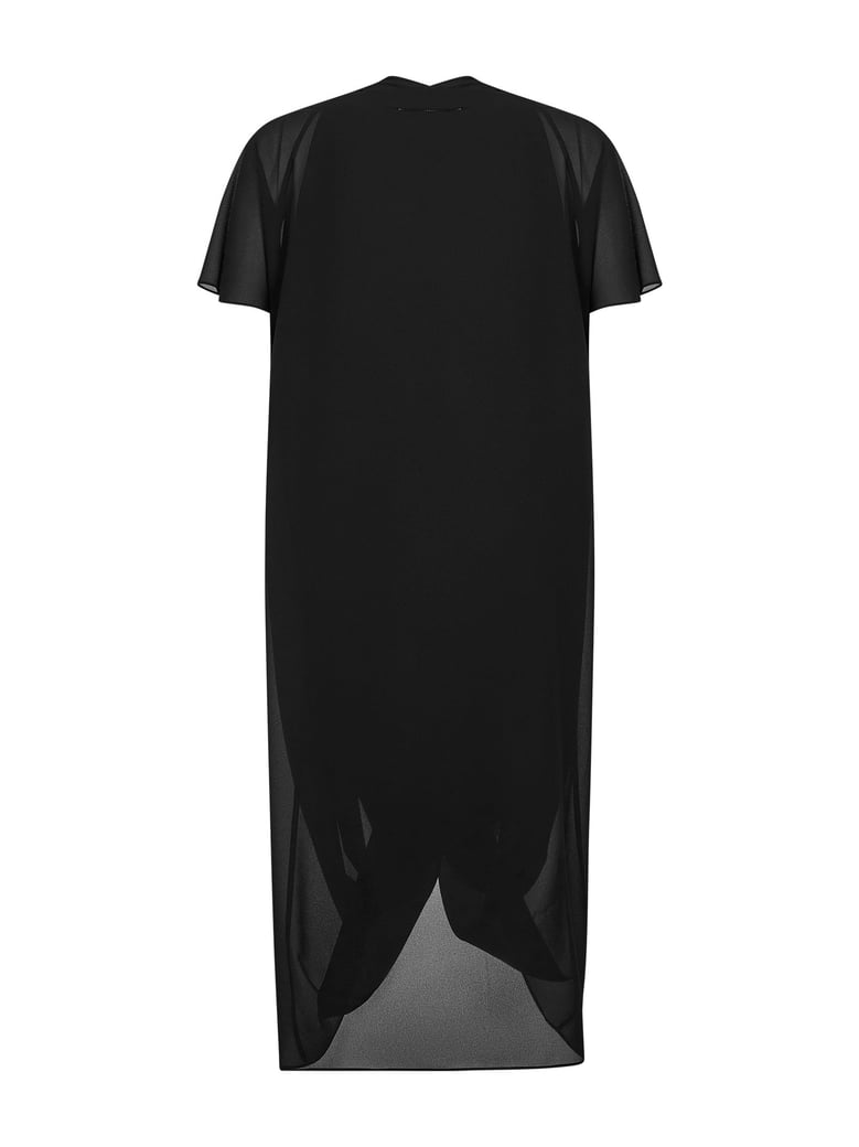 black georgette asymmetric draped dress by Selfnex