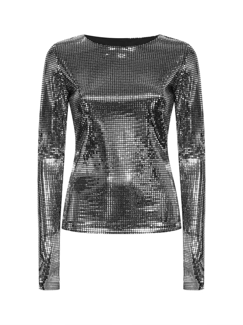 silver metallic-effect long-sleeved shirt by Selfnex