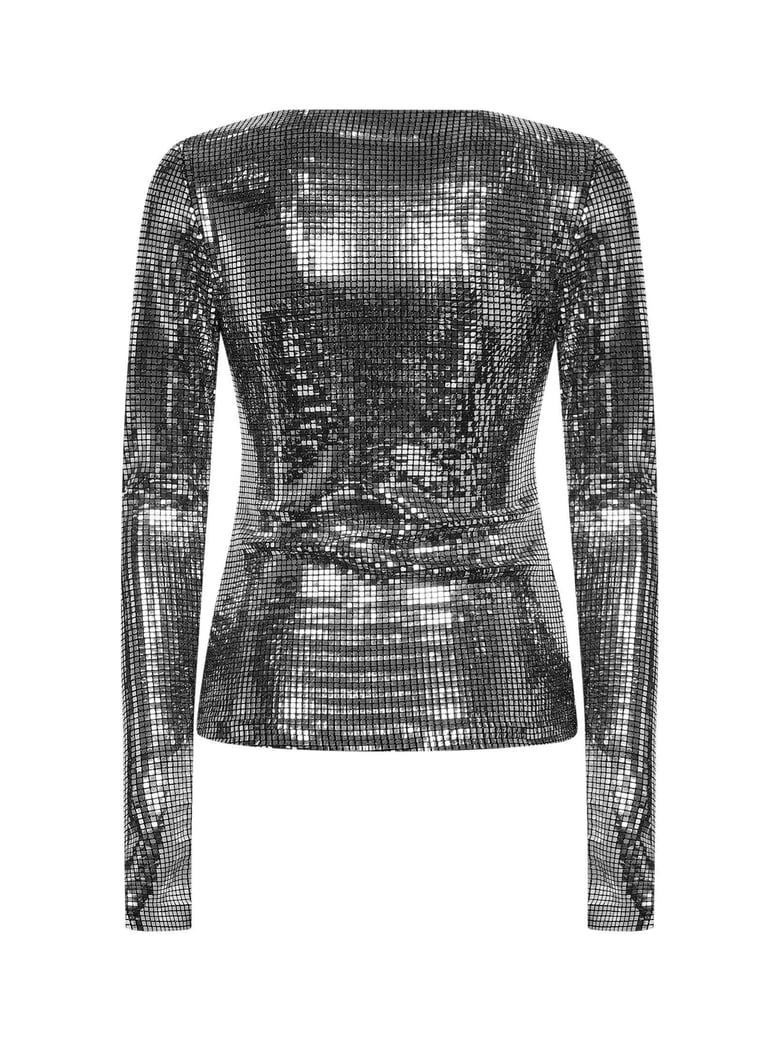 silver metallic-effect long-sleeved shirt by Selfnex