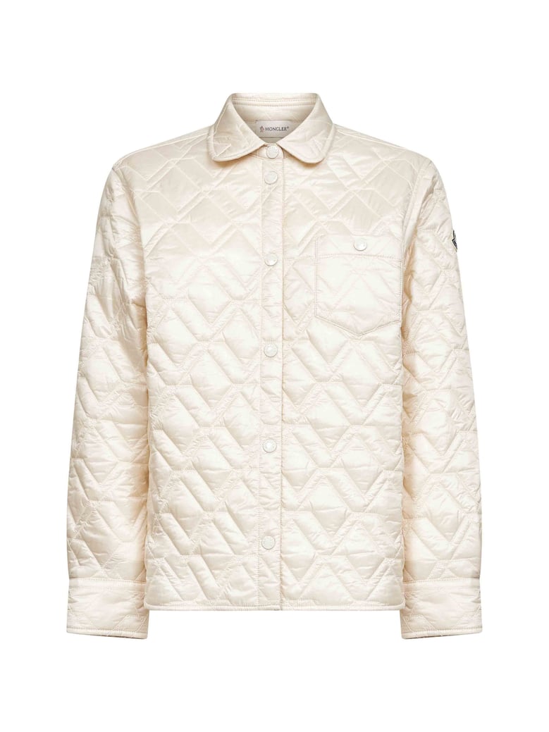 beige quilted padded shirt jacket by Selfnex
