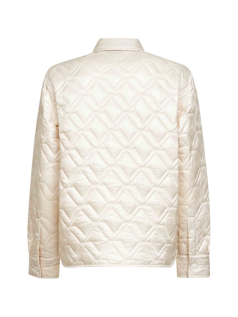 beige quilted padded shirt jacket by Selfnex
