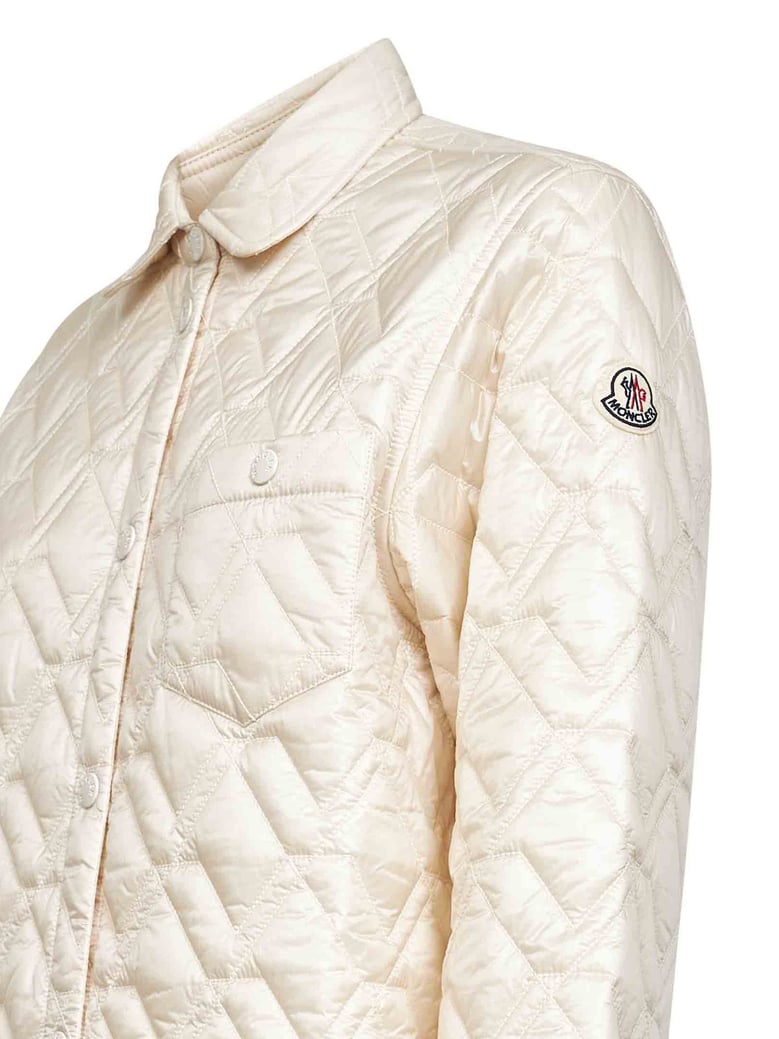 beige quilted padded shirt jacket by Selfnex
