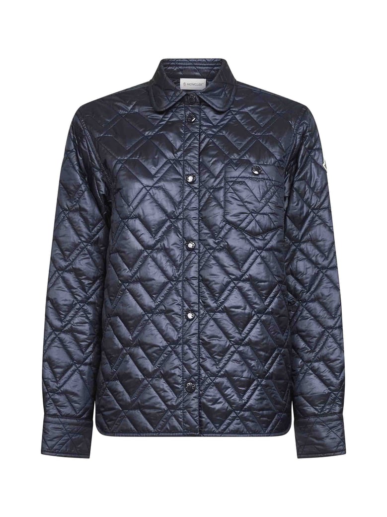 blue quilted padded shirt jacket by Selfnex
