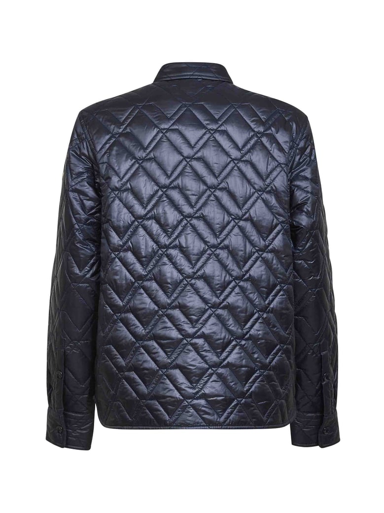 blue quilted padded shirt jacket by Selfnex