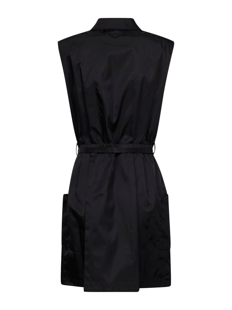 black re-nylon belted short dress by Selfnex