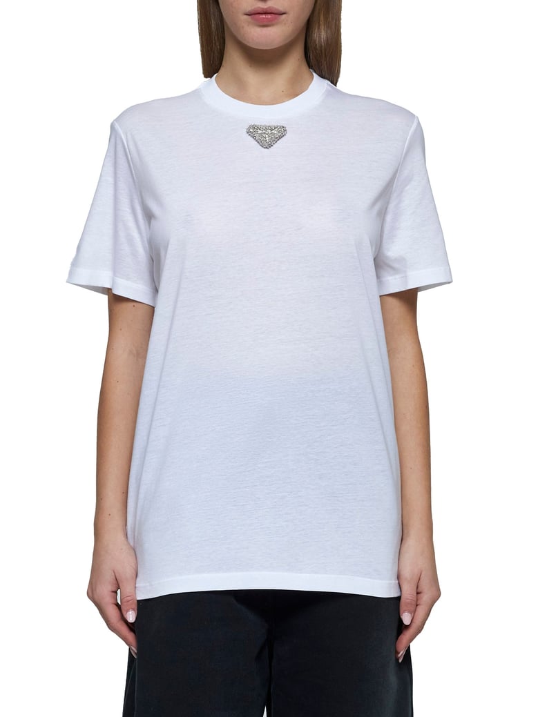 cotton t-shirt with rhinestone plaque by Selfnex