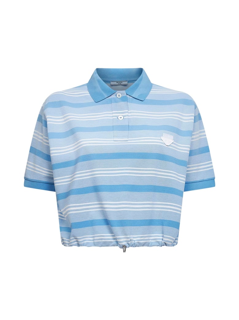light blue striped cropped polo shirt by Selfnex