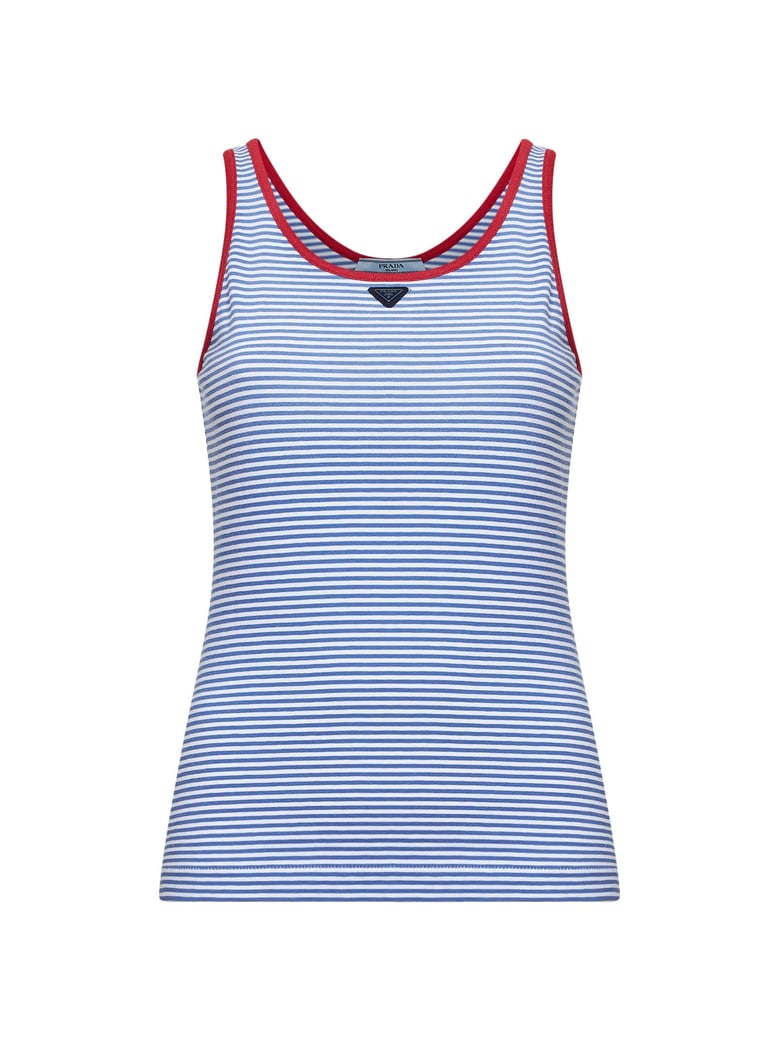 periwinkle blue and red striped sleeveless top by Selfnex